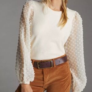 SOLD 
Anthropologie Maeve Textured-Sleeve Top Ivory XSP extra small petite